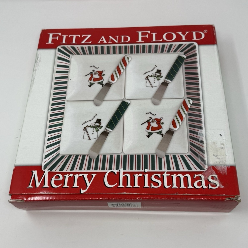 NEW Fitz and Floyd 9 Piece Appetizer Set Snowman Santa Holiday Party Christmas
